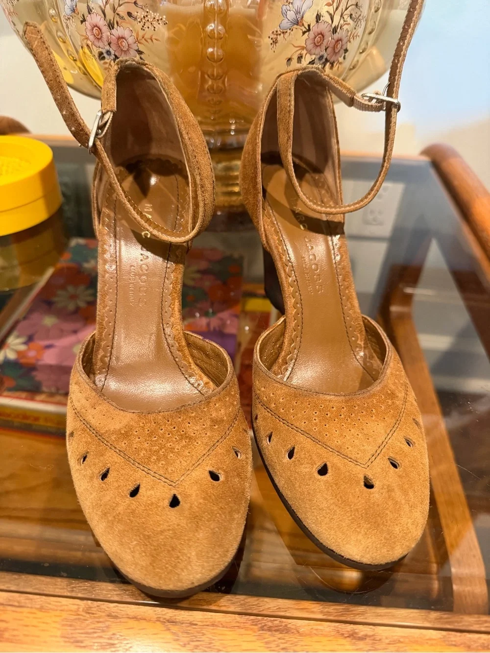 Rare Y2K Marc Jacobs Vintage Tan Suede Wedge Pump with Ankle Strap